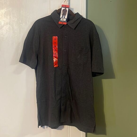 Men’s Nautica polo style full buttton up 100% cotton shirt gray - Picture 1 of 8